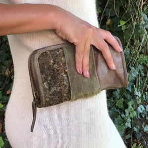 Leather, Calf Hair & Sequins wallet/clutch